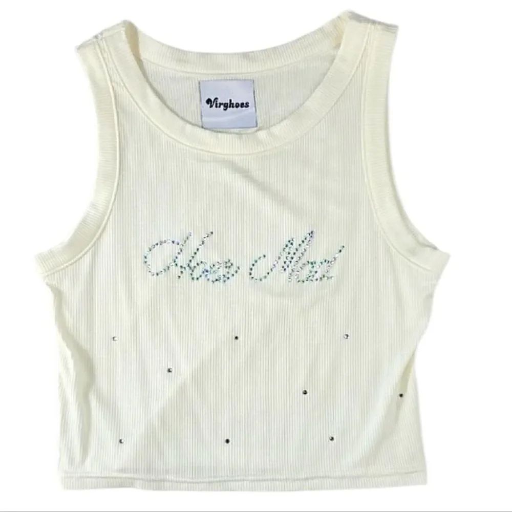 Virghoes Ivory Blingy Crop Tank Top Size Small